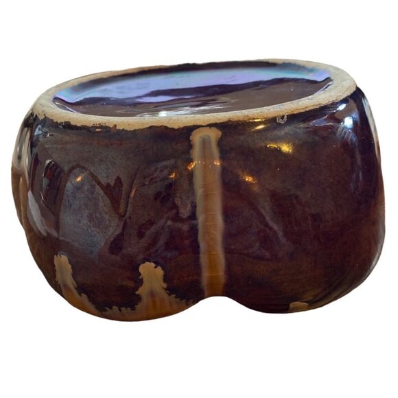 Vintage Brown Ceramic Ashtray With Drip Glaze Design - Picture 7 of 13